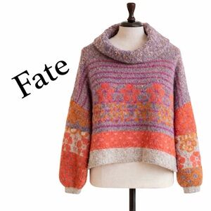 Fate Chunky Knit Cowl Neck Pullover - Retro Floral Pattern. Women L. EUC.